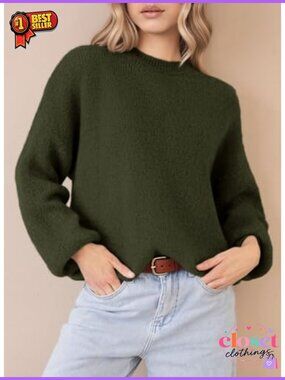 Oversized Chunky Knit Pullover Sweater with Drop Shoulder